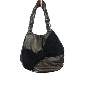 Vtg Betsy Johnson Bows & Arrows Black Leather Studded "Sons of Anarchy" Hobo Bag